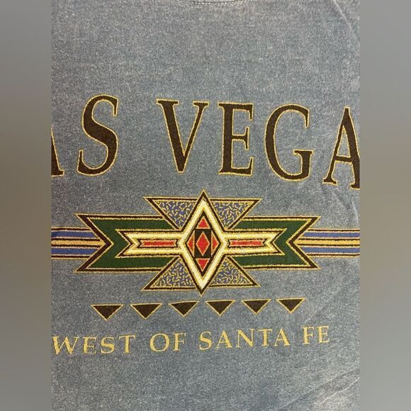 VINTAGE Las Vegas West Of Santa Fe Graphic T-shirt Men Large 90s Single Stitch - Picture 2 of 9